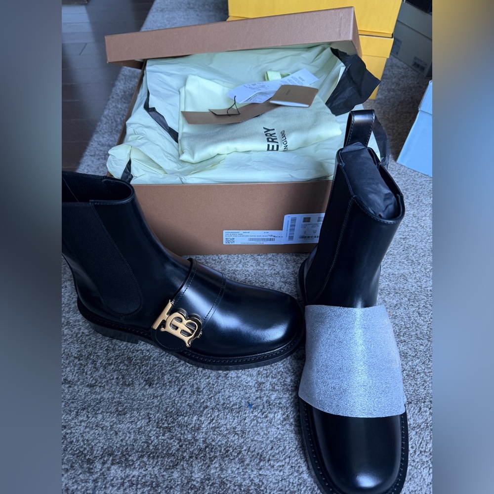 Burberry Monogram Motif Leather Chelsea Boots